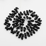 Electroplate Glass Faceted Teardrop Beads Strands, Black, 11.5~13x6mm, Hole: 1mm, about 92~95pcs/strand, 16.5 inch(EGLA-D014-14)