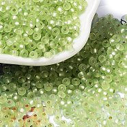 8/0 Glass Seed Beads, Frosted, Silver Lined, Round, Yellow Green, 3x2mm, Hole: 1mm(SEED-Z001-C-E12)