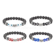 Natural Lava Rock & Synthetic Hematite Stretch Bracelet with Lampwork Evil Eye Beaded, Essential Oil Gemstone Jewelry for Women, Mixed Color, Inner Diameter: 2 inch(5.15cm)(BJEW-JB08308)