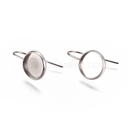 304 Stainless Steel Earring Hooks, Flat Round, Stainless Steel Color, Tray: 10mm, 20x12mm, 21 Gauge, Pin: 0.7mm(STAS-F227-22B-P)
