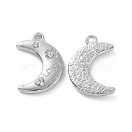 Alloy Crystal Rhinestone Pendants, Moon with Clover & Star & Word Love Pattern Charms, Platinum, 22x15.5x3mm, Hole: 1.8mm(FIND-A023-13P)