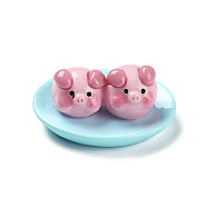 Opaque Resin Cute Pig Imitation Food Decoden Cabochons, Dish, Light Blue, 20.5x26.5x12.5mm(CRES-M016-01G)