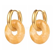 Handmade Natural Topaz Jade Dangle Hoop Earrings, with 304 Stainless Steel Huggie Hoop, Oval, 27mm, Pin: 1mm(EJEW-JE04577-01)