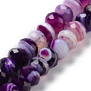 Natural Banded Agate/Striped Agate Beads Strands, Dyed & Heated, Faceted Rondelle, Purple, 10~10.5x6.5~7mm, Hole: 1mm, about 58pcs/strand, 15.31~15.43''(38.9~39.2cm)(G-E605-A02-03D)