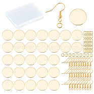 CREATCABIN DIY Earring Making Kit, Including 30Pcs Brass Flat Round Pendants, 30Pcs Earring Hooks, 40Pcs Open Jump Rings, Golden, 16x1mm, Hole: 1.5mm(DIY-CN0001-64)
