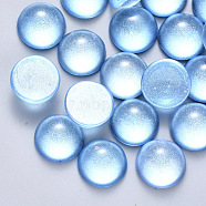 Spray Painted Glass Cabochons, with Glitter Powder, Half Round/Dome, Deep Sky Blue, 10x5mm(GLAA-S190-013C-B01)
