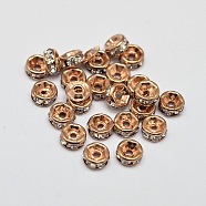 Rack Plating Brass Rhinestone Bead Spacers, Rondelle, Light Gold, 4x2mm, Hole: 1mm(RB-D303-KCG)