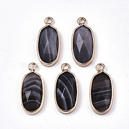 Natural Botswana Agate Pendants, with Light Gold Plated Brass Edge and Loop, Oval, Faceted, 18x8x4mm, Hole: 1.6mm(G-N326-45B)