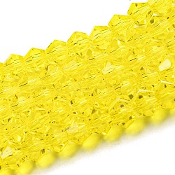 Transparent Glass Beads Strands, Faceted, Bicone, Yellow, 3x2.5mm, Hole: 0.7mm, about 145~150pcs/strand, 41.5~42cm(GLAA-F029-2mm-21)