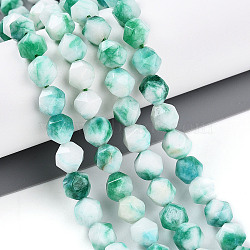 Dyed Natural White Jade Beads Strands, Two Tone, Faceted, Star Cut Round Beads, Medium Sea Green, 7~8x6~7.5x6~7.5mm, Hole: 1mm, about 48~49pcs/strand, 14.17~15.35''(36~39cm)(G-T139-8mm-45A)