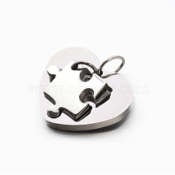 Non-Tarnish Valentine's Couple Jewelry Lovers 304 Stainless Steel Heart with Puzzle Jigsaw Split Pendants, Stainless Steel Color, 17x17x3mm, Hole: 5mm, 24x28x3mm, Hole: 7.5mm(STAS-E090-46P)