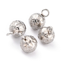 304 Stainless Steel Charms, Round, Textured, Stainless Steel Color, 9x6mm, Hole: 1.8mm(X-STAS-O147-03B-P)