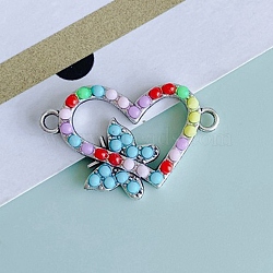 Zinc Alloy Connector Charms, with Colorful Plastic Beads, Platinum, Heart Pattern, 24x15x2.5mm(FIND-WH0156-22B)