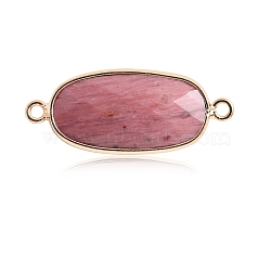 Natural Rhodonite Connector Charms, with Golden Tone Brass Edge, Faceted, Oval Links, 22x12mm(PW-WG61219-15)