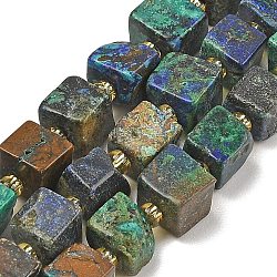 Natural Azurite Beads Strands, Cube, with Seed Beads, 6~7.5x6~7.5x6~7.5mm, Hole: 1~1.2mm, about 40~44pcs/strand, 14.96~15.55''(38~39.5cm)(G-G053-B20-03)