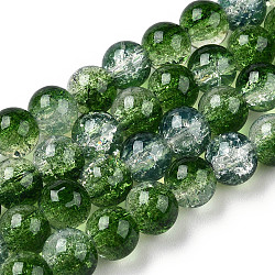 Transparent Crackle Baking Painted Glass Beads Strands, Imitation Opalite, Round, Green, 8.5x7.5mm, Hole: 1.5mm, about 107~109pcs/strand, 30.71 inch~31.30 inch(78~79.5cm)(DGLA-T003-01A-04)