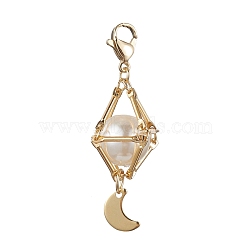 Brass Shell Pearl Pendant Decorations, Diamond with Moon, Golden, 48mm(HJEW-JM01816-02)