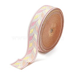 Embroidery Polyester Ribbon, Jacquard Ribbon, Garment Accessories, Leaf Pattern, Pale Violet Red, 1-3/8 inch(35mm), 25 yards/roll(OCOR-WH0033-88B)