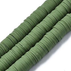 Flat Round Handmade Polymer Clay Beads, Disc Heishi Beads for Hawaiian Earring Bracelet Necklace Jewelry Making, Olive Drab, 10mm(CLAY-R067-10mm-43)