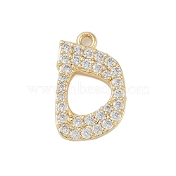 Rack Plating Brass Micro Pave Clear Cubic Zirconia Pendants, Long-Lasting Plated, Lead Free & Cadmium Free, Arabic Alphabet, Real 18K Gold Plated, 16x10x2mm, Hole: 1.2mm.(KK-A224-03C-G)