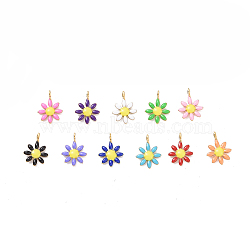 Ion Plating(IP) 304 Stainless Steel Charms, with Enamel, Mixed Color, Flower, Golden, 10x7.5x2mm, Hole: 1mm(X-STAS-F280-01G-M)