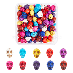 120Pcs 10 Colors Synthetic Turquoise Beads Strands, Dyed, Skull, Mixed Color, 15x11x14mm, Hole: 1mm, 12pcs/color(G-AR0004-19)