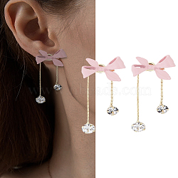 1Pair Alloy Stud Earrings, Bowknot, with Rhinestone, Pink, 45x19mm(EJEW-LP0003-51)
