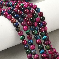 Grade B Natural Tiger Eye Beads Strands, Dyed, Round, Colorful, 6~6.5mm, Hole: 1.2mm, about 64pcs/strand, 14.96''(38cm)(G-F591-18-6mm-06)