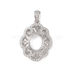 925 Sterling Silver Micro Pave Cubic Zirconia Pendant Settings, Open Back Settings, Real Platinum Plated, Tray: 10x8mm, 23x17x6mm, Hole: 4x2mm(STER-H113-05P-02)