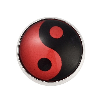 Round Glass Brooches, Platinum Plated Zinc Alloy Pins, for Backpack, Yin-yang, 18x5.5mm