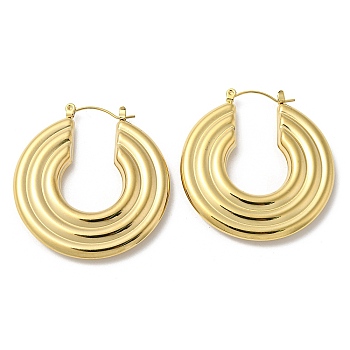 Ion Plating(IP) 304 Stainless Steel Hoop Earrings, Donut, Real 18K Gold Plated, 42x6x40mm