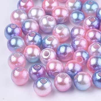 Rainbow ABS Plastic Imitation Pearl Beads, Gradient Mermaid Pearl Beads, Round, Hot Pink, 9.5~10x9mm, Hole: 1.6mm, about 1000pcs/500g