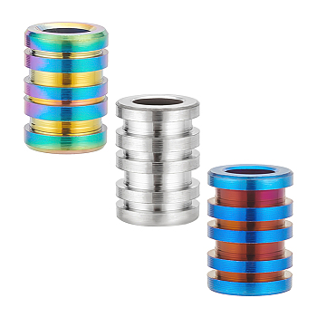 3Pcs 3 Style Titanium Alloy European Beads, Large Hole Beads, Grooved Beads, Column, Mixed Color, 14x10mm, Hole: 5.8~6mm, 1pc/style