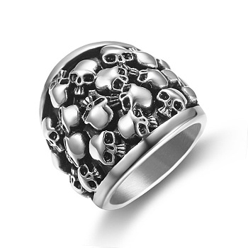 Titanium Steel Skull Finger Ring, Gothic Punk Jewelry for Men Women, Antique Silver, US Size 15(23.8mm)