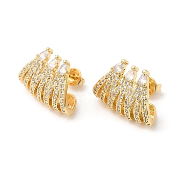 Clear Cubic Zirconia Claw Stud Earrings, Brass Jewelry for Women, Real 16K Gold Plated, 18x17mm, Pin: 0.8mm