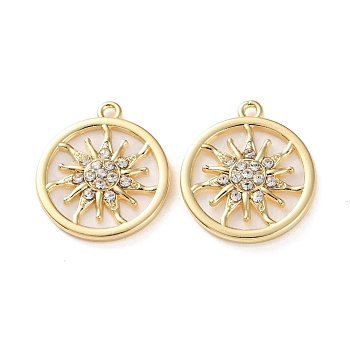 Rack Plating Alloy Pendants, with Rhinestoneand Round, Sun Charms, Golden, 21x18.5x2mm, Hole: 1.4mm