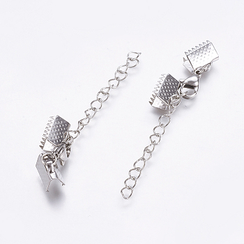 304 Stainless Steel Chain Extender, with Cord Ends and Lobster Claw Clasps, Stainless Steel Color, 35mm, Lobster: 12x7x3.5mm, Cord End: 9x10.5x6mm, Inner Diameter: 10x5mm, Chain Extenders: 49mm