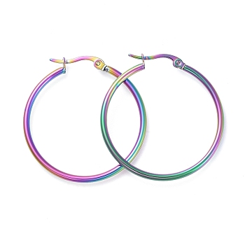 304 Stainless Steel Big Hoop Earrings, Hypoallergenic Earrings, Ring Shape, Rainbow Color, 12 Gauge, 35~36x2mm, Pin: 0.7x1mm