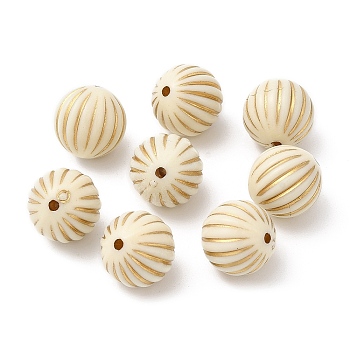 Plating Acrylic Beads, Golden Metal Enlaced, Round, Beige, 12mm, Hole: 1.4mm, about 490pcs/500g