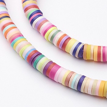 Handmade Polymer Clay Beads, Disc/Flat Round, Heishi Beads, Mixed Color, 5x1mm, Hole: 2mm, about 380~400pcs/strand, 17.7 inch
