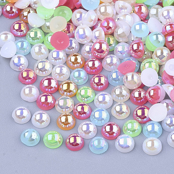 ABS Imitation Pearl Cabochons, AB Color Plated, Dome/Half Round, Mixed Color, 4x2mm, about 10000pcs/bag