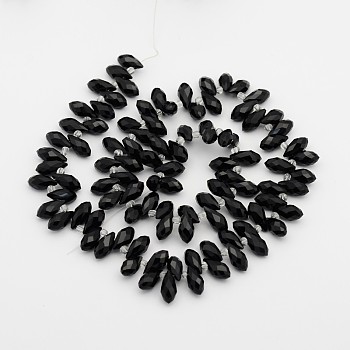 Electroplate Glass Faceted Teardrop Beads Strands, Black, 11.5~13x6mm, Hole: 1mm, about 92~95pcs/strand, 16.5 inch