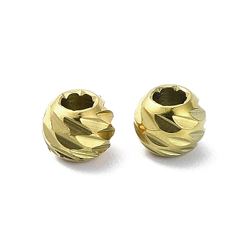 Ion Plating(IP) 316 Stainless Steel Beads, Diamond Cut, Round, Real 18K Gold Plated, 5x4mm, Hole: 2mm