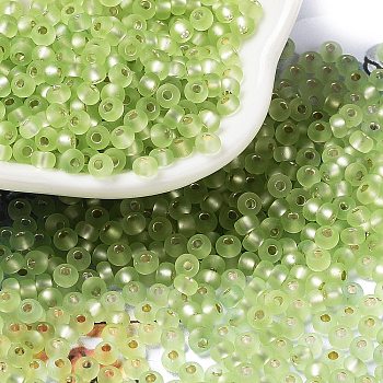 8/0 Glass Seed Beads, Frosted, Silver Lined, Round, Yellow Green, 3x2mm, Hole: 1mm