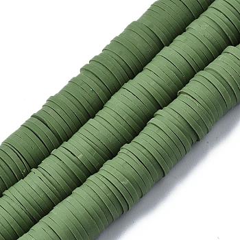Flat Round Eco-Friendly Handmade Polymer Clay Beads, Disc Heishi Beads for Hawaiian Earring Bracelet Necklace Jewelry Making, Olive Drab, 10mm