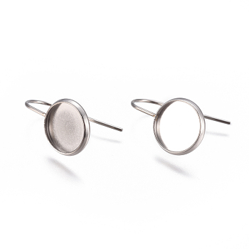 304 Stainless Steel Earring Hooks, Flat Round, Stainless Steel Color, Tray: 10mm, 20x12mm, 21 Gauge, Pin: 0.7mm
