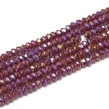 Electroplate Opaque Solid Color Glass Beads Strands, Faceted, Rondelle, Dark Red, 2.5x1.5mm, Hole: 0.8mm, about 160~165pcs/strand, 13.78 inch~14.17 inch(35~36cm)