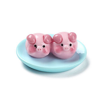 Opaque Resin Cute Pig Imitation Food Decoden Cabochons, Dish, Light Blue, 20.5x26.5x12.5mm