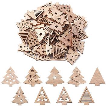 100Pcs Christmas Tree Unfinished Wooden Ornaments, Christmas Hanging Decorations, for Party Gift Home Decoration, BurlyWood, 3cm