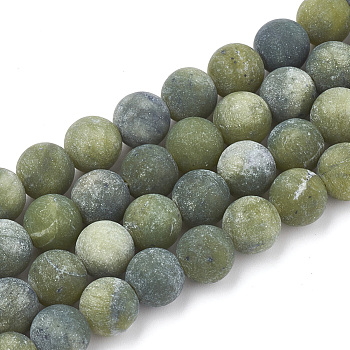 Natural Xinyi Jade/Chinese Southern Jade Beads Strands, Frosted, Round, 6mm, Hole: 1mm, about 63pcs/strand, 15.5 inch